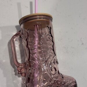 Pink Glass Boot Mug with Straw
